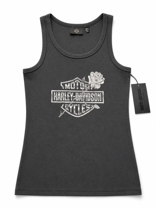 Harley-Davidson Tops - Harley-Davidson Charcoal Black Logo Tank with Rose Graphic NWT